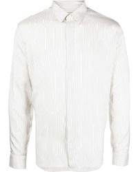 Chemise à manches longues en soie à rayures verticales blanche Saint Laurent