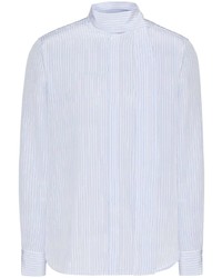 Chemise à manches longues en soie à rayures verticales blanche Valentino Garavani