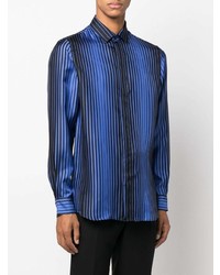 Chemise à manches longues en soie à rayures verticales bleue Moschino