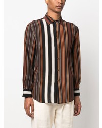 Chemise à manches longues en soie à rayures verticales marron foncé Etro