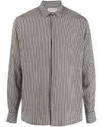 Chemise à manches longues en soie à rayures verticales noire et blanche Saint Laurent