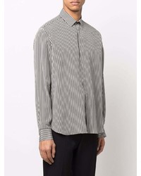 Chemise à manches longues en soie à rayures verticales noire et blanche Saint Laurent
