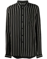 Chemise à manches longues en soie à rayures verticales noire Saint Laurent