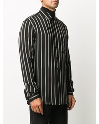 Chemise à manches longues en soie à rayures verticales noire Saint Laurent