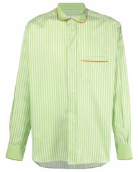Chemise à manches longues en soie à rayures verticales vert menthe