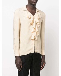 Chemise à manches longues en soie à volants beige Saint Laurent