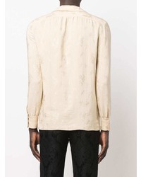 Chemise à manches longues en soie à volants beige Saint Laurent