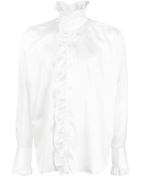 Chemise à manches longues en soie à volants blanche Gcds