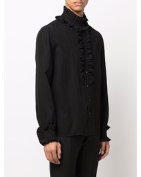 Chemise à manches longues en soie à volants noire Saint Laurent