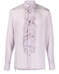 Chemise à manches longues en soie à volants violet clair 73 London
