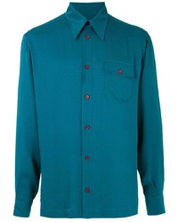 Chemise à manches longues en soie bleu canard Dolce & Gabbana