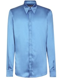 Chemise à manches longues en soie bleu clair Dolce & Gabbana