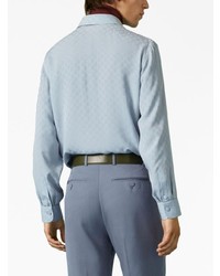 Chemise à manches longues en soie bleu clair Gucci