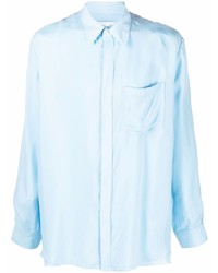 Chemise à manches longues en soie bleu clair Nanushka