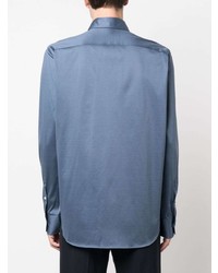 Chemise à manches longues en soie bleu clair Canali
