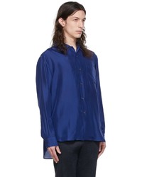 Chemise à manches longues en soie bleu marine Giorgio Armani