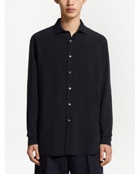 Chemise à manches longues en soie bleu marine Zegna