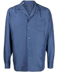 Chemise à manches longues en soie bleu marine Dolce & Gabbana