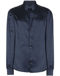 Chemise à manches longues en soie bleu marine Dolce & Gabbana