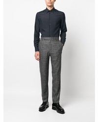 Chemise à manches longues en soie bleu marine Emporio Armani