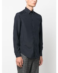 Chemise à manches longues en soie bleu marine Emporio Armani