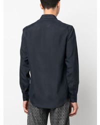 Chemise à manches longues en soie bleu marine Emporio Armani