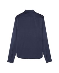 Chemise à manches longues en soie bleu marine Saint Laurent