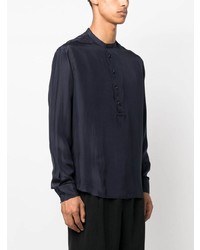 Chemise à manches longues en soie bleu marine Giorgio Armani