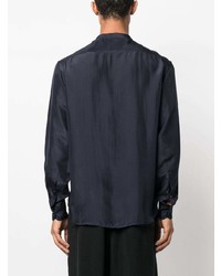 Chemise à manches longues en soie bleu marine Giorgio Armani