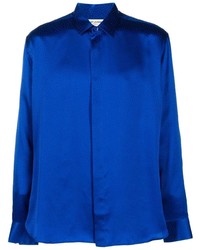 Chemise à manches longues en soie bleu marine Saint Laurent