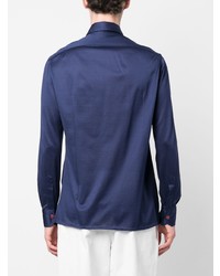 Chemise à manches longues en soie bleu marine Kiton