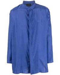 Chemise à manches longues en soie bleue Emporio Armani