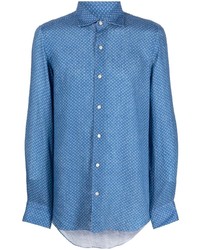 Chemise à manches longues en soie bleue Finamore 1925 Napoli