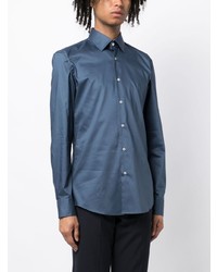 Chemise à manches longues en soie bleue BOSS