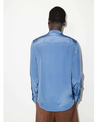 Chemise à manches longues en soie bleue Valentino