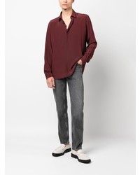 Chemise à manches longues en soie bordeaux Saint Laurent