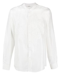 Chemise à manches longues en soie brodée blanche