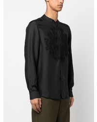 Chemise à manches longues en soie brodée noire P.A.R.O.S.H.