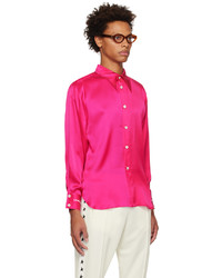 Chemise à manches longues en soie brodée rose Late Checkout