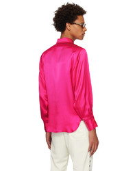 Chemise à manches longues en soie brodée rose Late Checkout