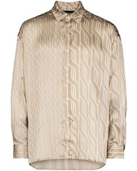 Chemise à manches longues en soie géométrique beige Ahluwalia