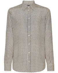 Chemise à manches longues en soie géométrique blanche Dolce & Gabbana