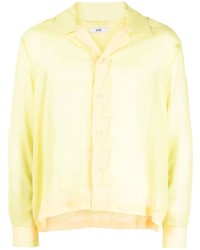 Chemise à manches longues en soie géométrique jaune