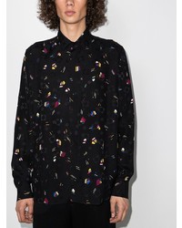 Chemise à manches longues en soie géométrique noire Saint Laurent