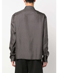Chemise à manches longues en soie géométrique noire Lanvin