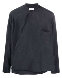 Chemise à manches longues en soie gris foncé Lemaire