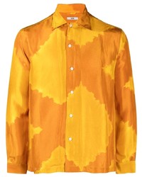 Chemise à manches longues en soie imprimé tie-dye orange Bode