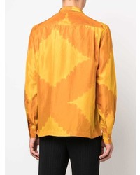 Chemise à manches longues en soie imprimé tie-dye orange Bode