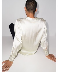 Chemise à manches longues en soie imprimée beige Late Checkout