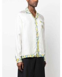 Chemise à manches longues en soie imprimée blanche Casablanca